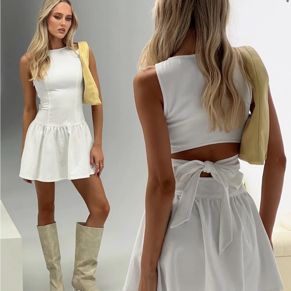 ISO Princess Polly Faela white denim tie back dress